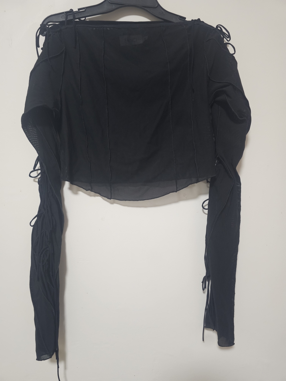 FANCì Club Black Mesh Long-Sleeve Crop Top - Size Medium